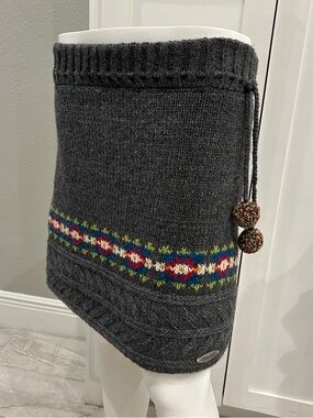 EVEREST DESIGNS Sz M Charcoal wool  Skirt Lined Colorful Fair Isle Trim